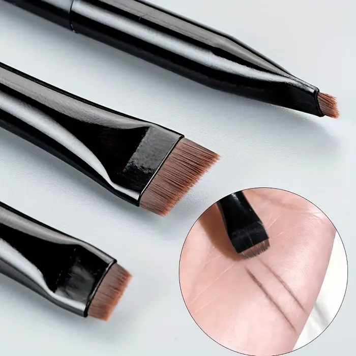 Ensemble de 3 pinceaux de maquillage, pinceau à eyeliner fin à tête oblique, pinceau à sourcils, pinceau à eyeliner ultra-fin, pinceau à fard à paupières