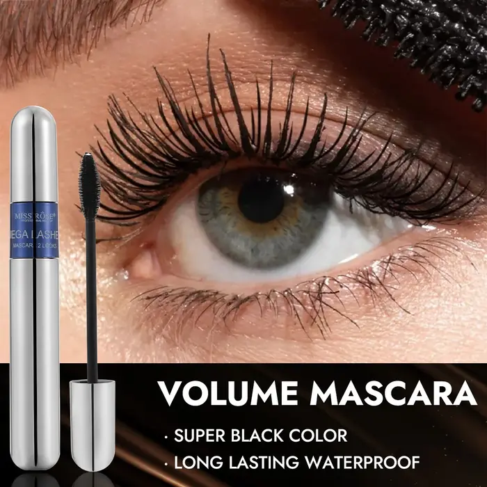 Ensemble de mascara noir MISS ROSE, mascara volumisant allongeant et recourbant à grande brosse, bas