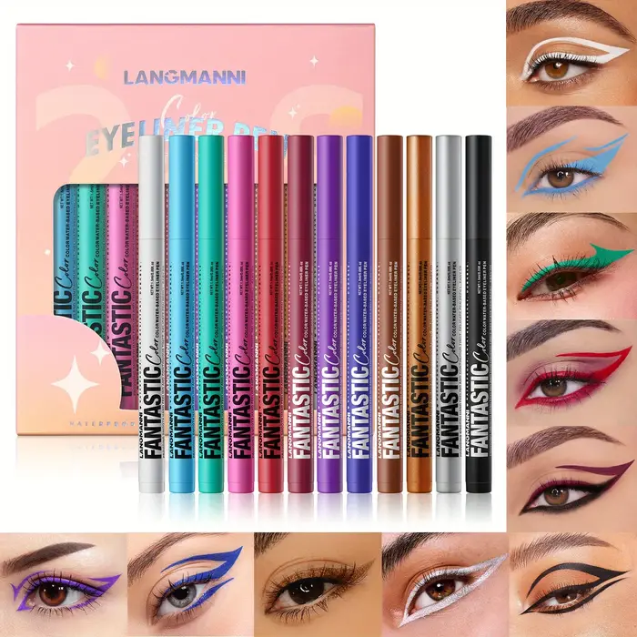 Eyeliner 12 couleurs imperméable, à séchage rapide, résistant à l'huile et sans taches, ensemble d'e