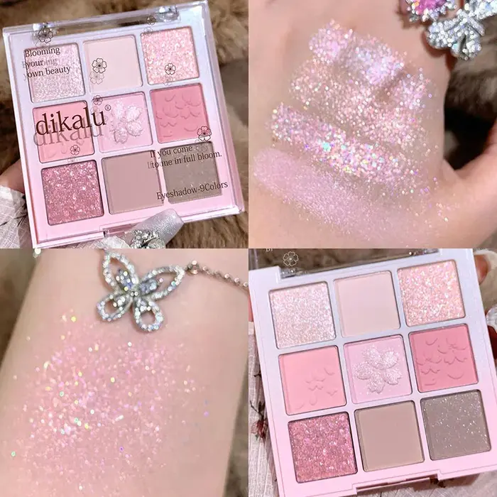 DIKALU 9 couleurs Sakura fard à paupières Palette paillettes mat faible Saturation rose marron nu maquillage miroitant Pigments pour les yeux longue durée