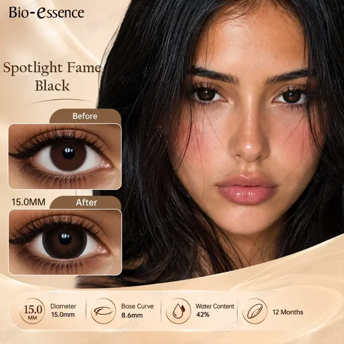 Lentilles de contact colorées Bio-essence série Doll Max G.DIA, effet grands yeux, marron naturel, noir, gris, annuelles