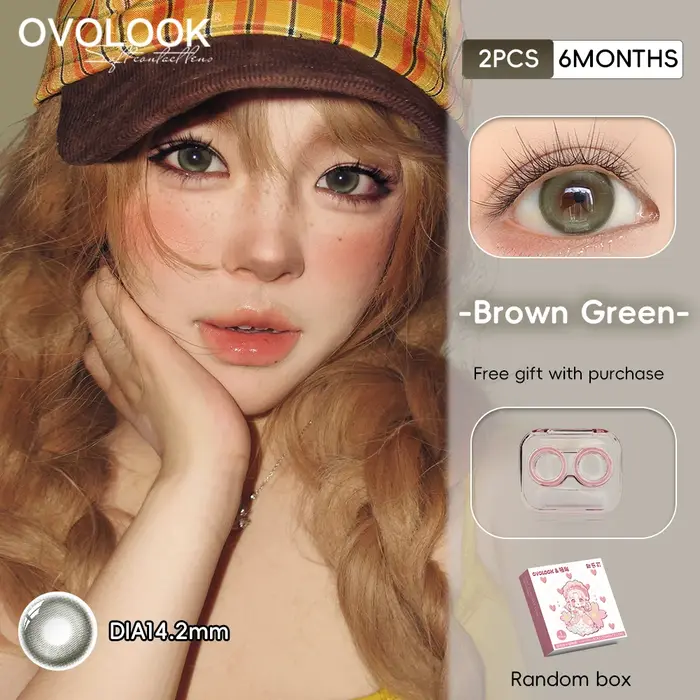 OVOLOOK Lot de 2 lentilles de contact souples colorées Vert Olive Brume de pin Myopie Style ethnique