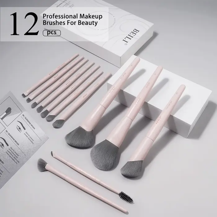 BEILI – ensemble de pinceaux de maquillage professionnels végétaliens, 12 pièces, maïs, bambou, soie