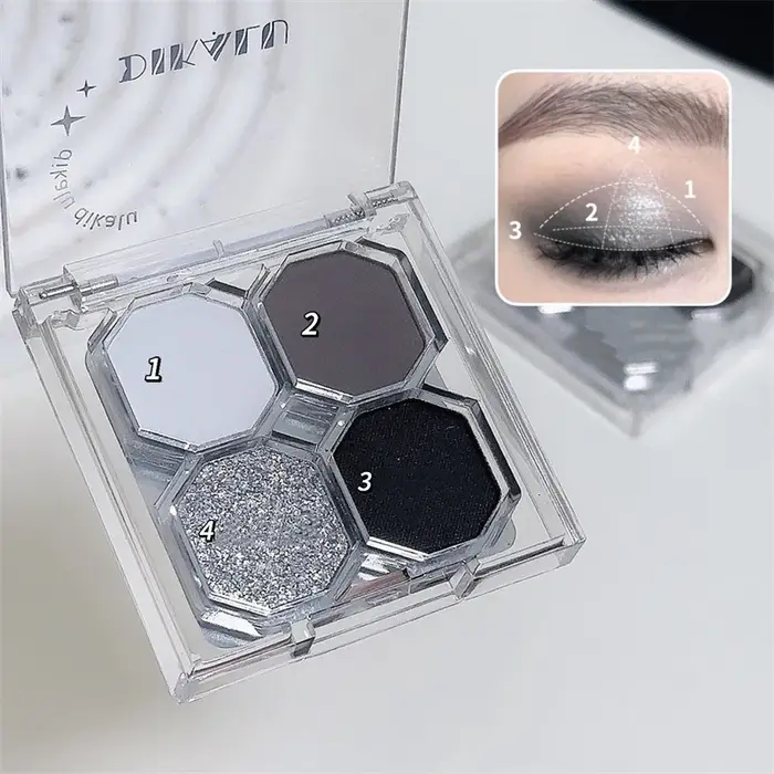 Palette de fards à paupières 4 couleurs Black Light Star pour maquillage smoky