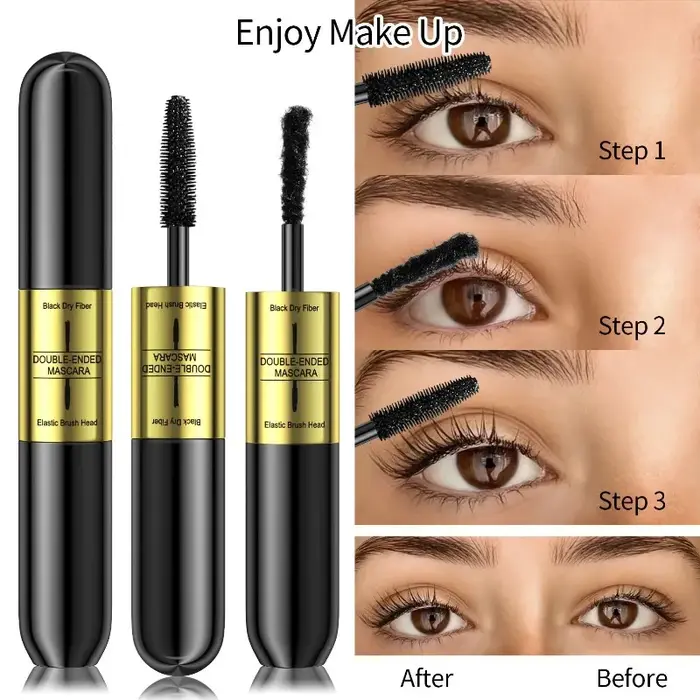 Mascara à fibres pour cils, double embout 2 en 1, imperméable, anti-bavures, allongeant et volumisan