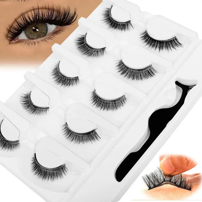 5 paires de faux cils auto-adhésifs 3D sans colle