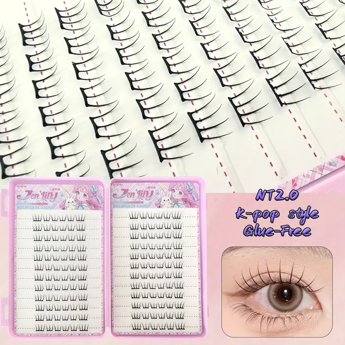 K-pop 2.0 Style faux cils auto-adhésifs aucune colle nécessaire pratique facile à porter à la mode parfait pour le maquillage des yeux de fête quotidienne