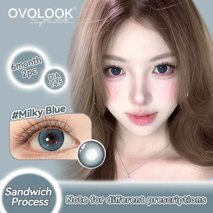 OVOLOOK-2PCS Lentilles de contact grises à effet agrandissant pour les yeux, confortables et antidérapantes, style coréen "yeux de chiot"