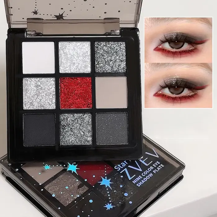 Palette de fards à paupières noirs fumés, 9 couleurs, noir, gris, Rose, scintillant durable, maquill