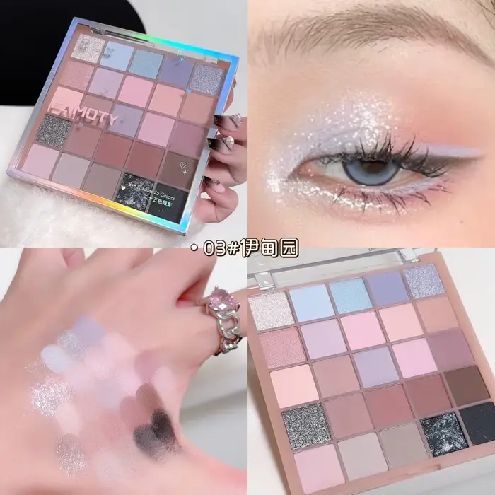 Palette de fards à paupières 25 couleurs, mats et scintillants – tons terreux nude, texture soyeuse 