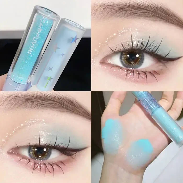 Ombre à barrage liquide à double tête 256 paillettes, maquillage des yeux nacré, ver à soie couché, 