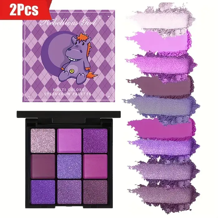 Palette de fards à paupières violet Ube 9 couleurs – finition mate et scintillante