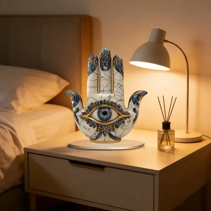 1 décor élégant en forme d'oeil avec motif bleu et or – Protection et vision symbolisantes