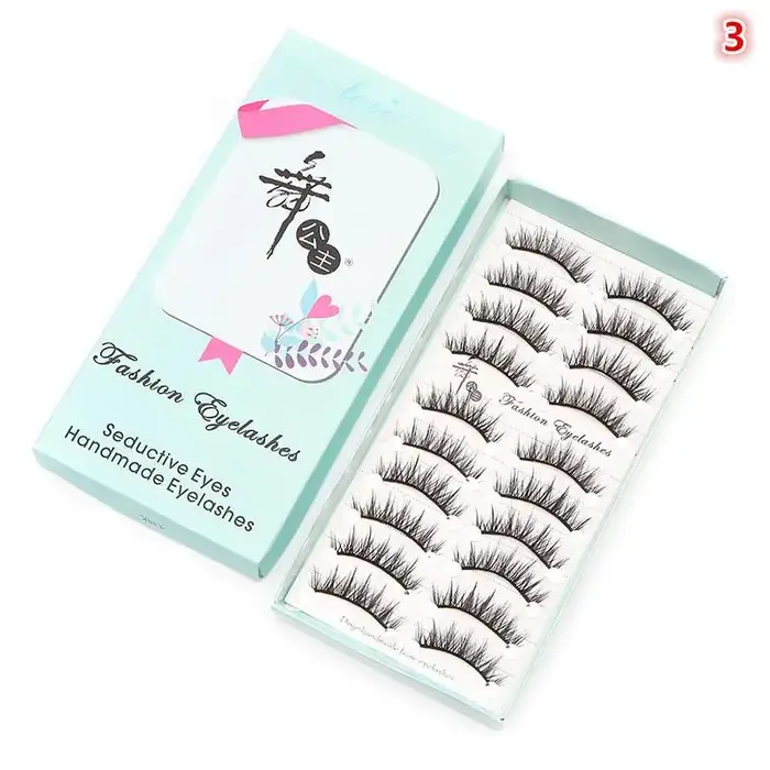 10 paires de faux cils naturels longs et effilés effet œil de chat