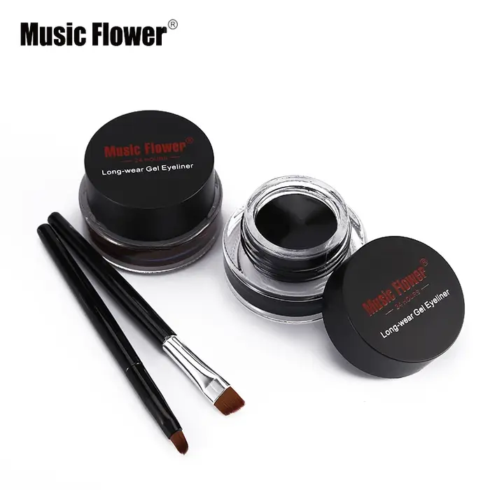Musique fleur 2 en 1 marron + noir Eyeliner Gel maquillage étanche Eye Liner Kit outil