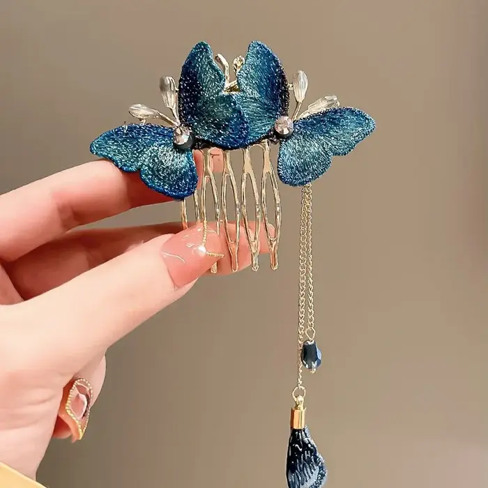 Pince à Cheveux Papillon Bleu Foncé pour Femme