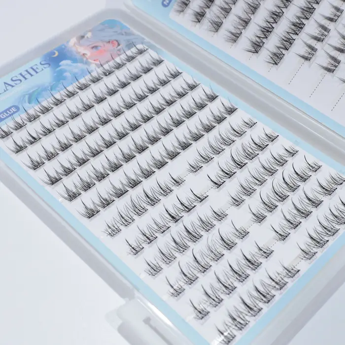 1 boîte de 4 faux cils autocollants - cils bouclés de longueur mixte C