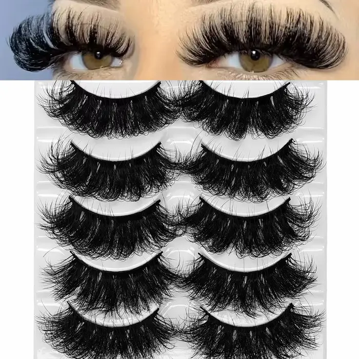 5 paires de faux cils en vison, longue durée, volumineux, effet spectaculaire, épais et longs