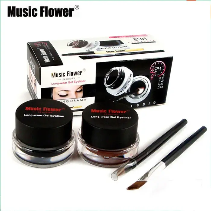 Musique fleur 2 en 1 marron + noir Eyeliner Gel maquillage étanche Eye Liner Kit outil