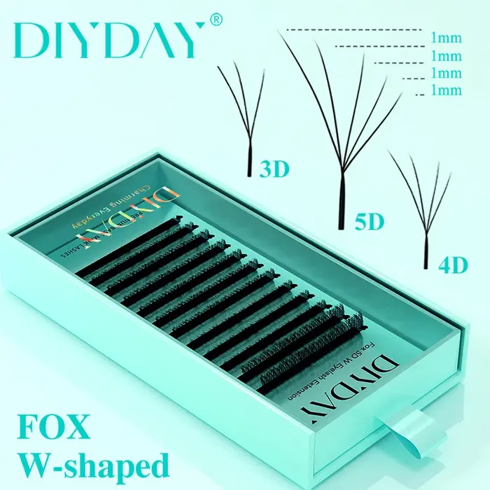 DIYDAY Foxy W-Shaped 3D 4D 5D Extensions de cils en faux vison naturel doux BASF