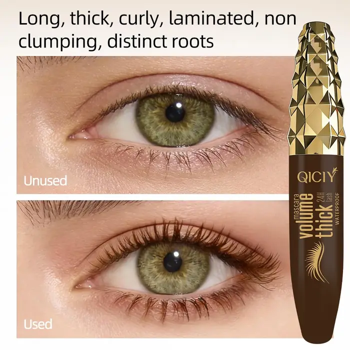 Mascara brun waterproof, épais et longue tenue, ne tache pas les cils