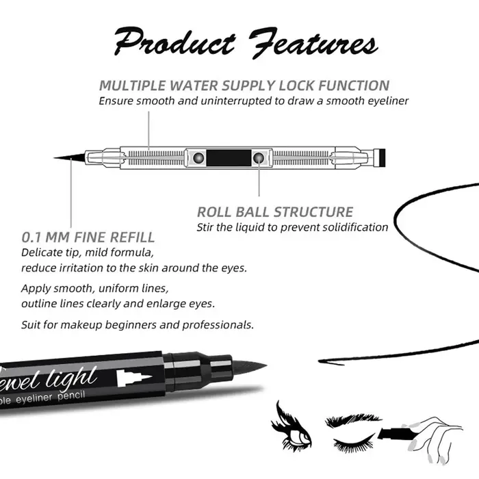 Ensemble de stylos eyeliner liquides à double embout avec tampons à encre noire