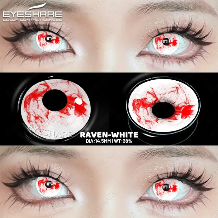EYESHARE 2 pièces Halloween Cosplay fou blanc lentilles de Contact pour les yeux de démon Anime couleur lentille rouge