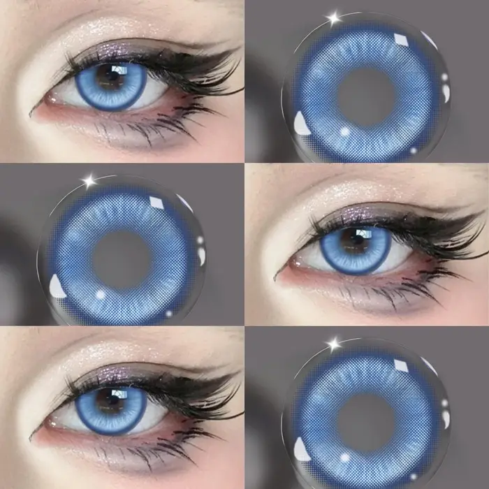 Visuashow Iris Lentilles de contact colorées bleues naturelles de conception coréenne, utilisation 6