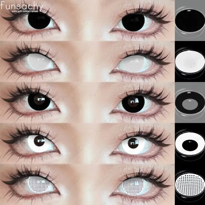 FUNSACHY Cosplay lentilles noires aveugles Anime lentille de couleur des yeux blancs