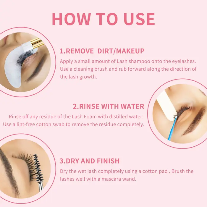Shampoing pour cils 100ML + brosse et baguette de Mascara nettoyage moussant pour les paupières