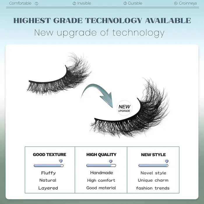 GROINNEYA Faux cils œil de chat moelleux 8D Volume