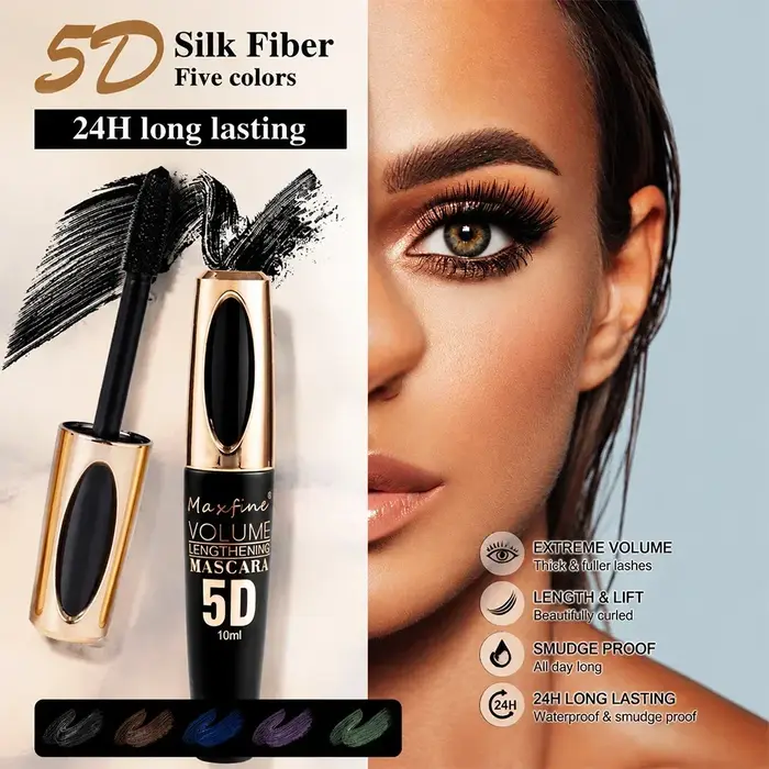 Mascara 5D Épaississant, Allongeant et Courbant, Imperméable et Résistant à la Transpiration, Effet Longue Durée 24h Sans Bavures, Outils de Maquillage
