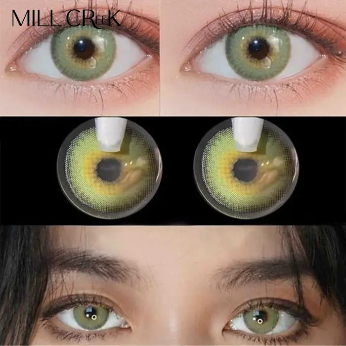 Lentilles de contact vertes pour les yeux beauté élève myopie puissance: -1 à -8 dioptries lentilles