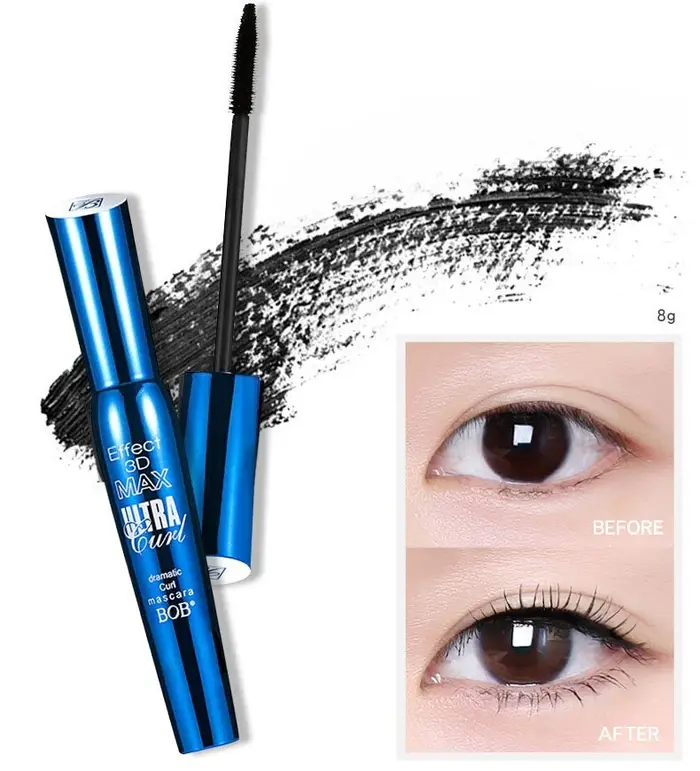 Mascara BOB 3D Volume Stéréo Imperméable Anti-bavures Volumisant et Courbant avec Base pour Cils pou