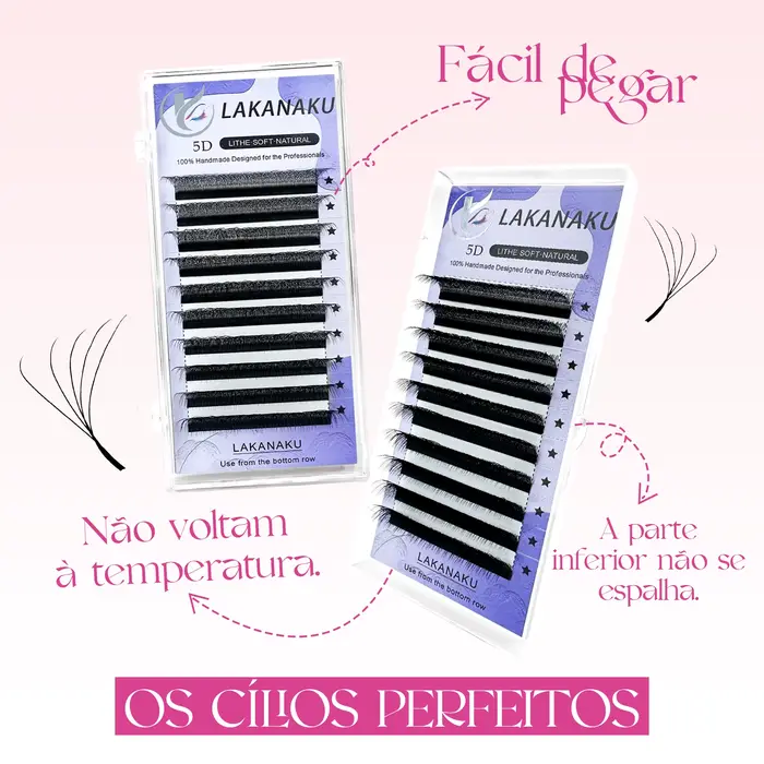 LAKANAKU Fio 5W Extension de cils en forme 6 plateaux Volume Egipcio doux individuel préfabriqué Vol