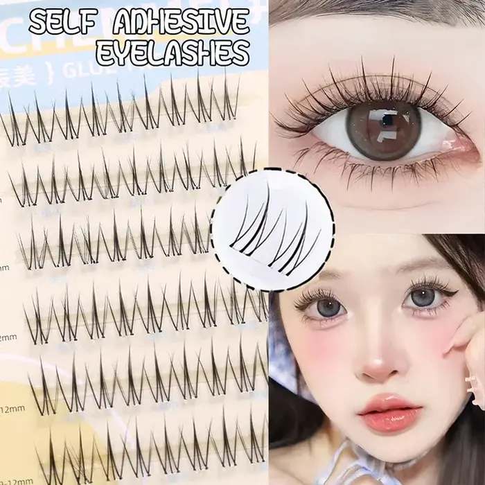 Pas besoin de colle faux cils moelleux auto-adhésif réutilisable bande transparente grappe segmentée bricolage Manga