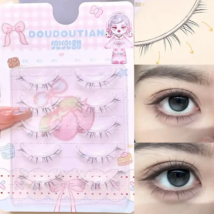 Doudoutian Faux cils inférieurs ultra fins à bande complète, bande transparente invisible, confort t