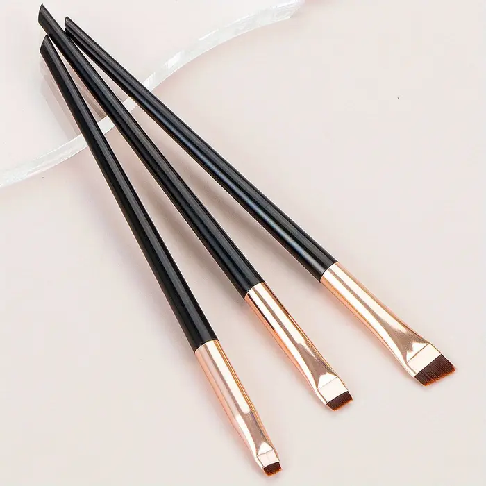 Ensemble de 3 pinceaux de maquillage, pinceau à eyeliner fin à tête oblique, pinceau à sourcils, pinceau à eyeliner ultra-fin, pinceau à fard à paupières