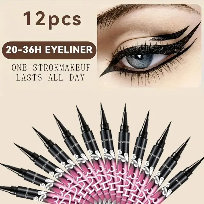 Eyeliner liquide noir ultime, 12 pièces, maquillage chaud, longue durée, étanche, stylo crayon, joli