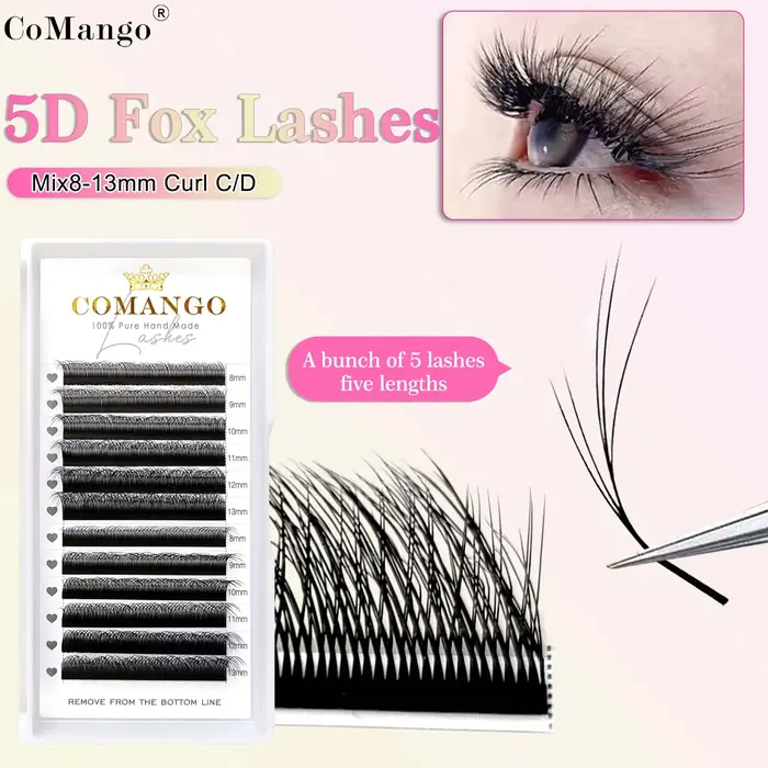 CoMango 5D fox YY shape eye lashes extension C/D curl professional black fox eye style lash high qua
