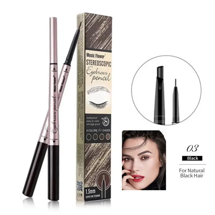 Musique fleur 4 couleurs Double tête crayon à sourcils imperméable longue durée maquillage des yeux