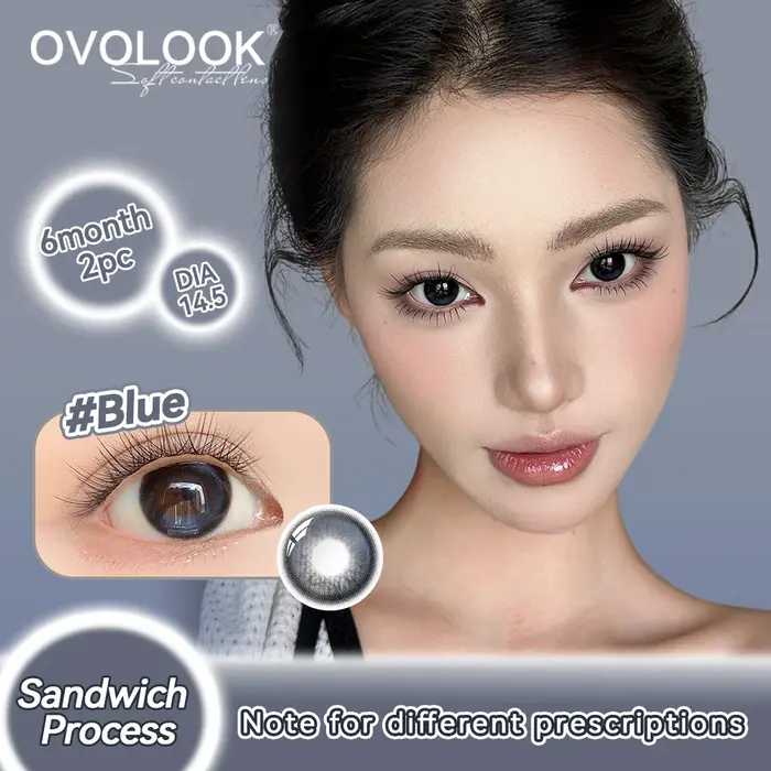 OVOLOOK-2PCS Lentilles de contact grises à effet agrandissant pour les yeux, confortables et antidérapantes, style coréen "yeux de chiot"