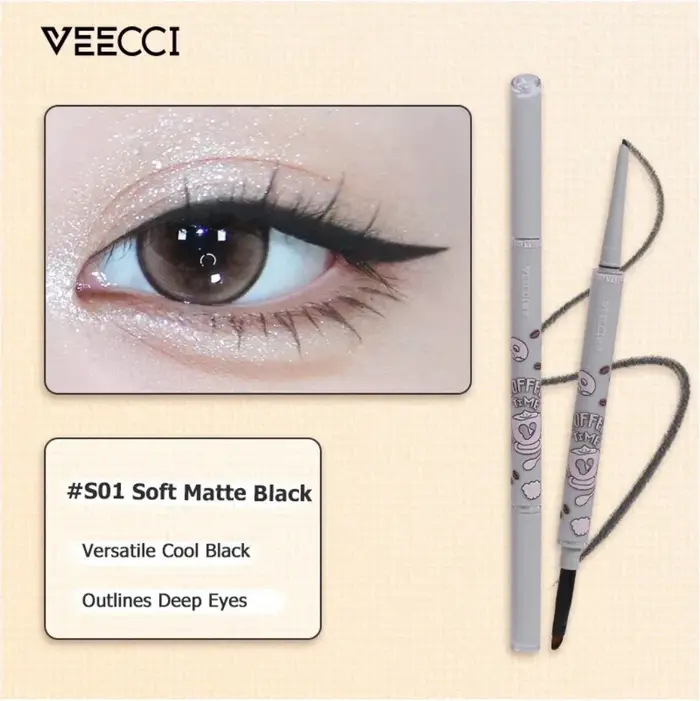 VEECCI – crayon Eyeliner à Double extrémité, brosse à lame intégrée, verrouillage de couleur, longue