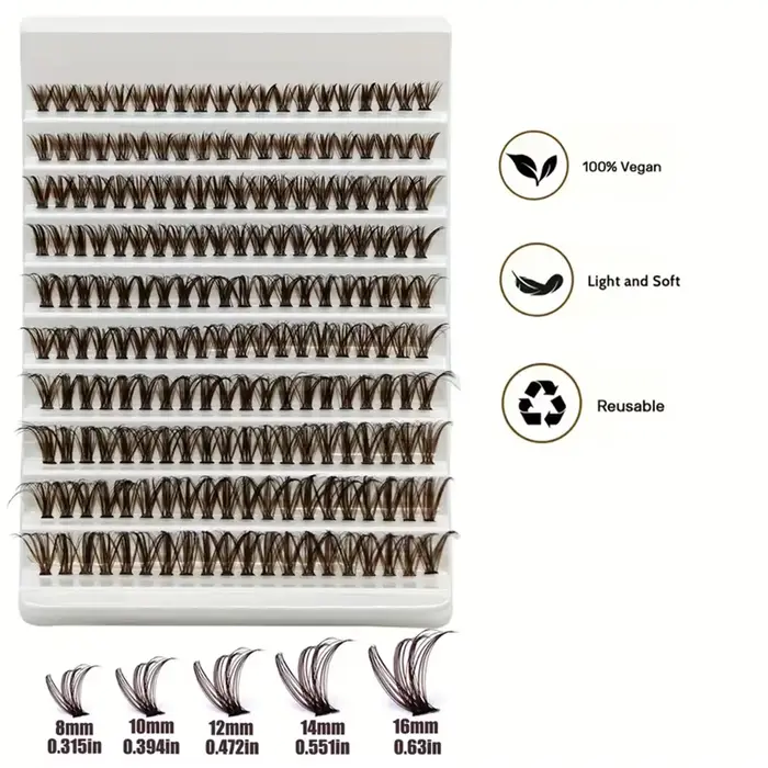 200 pièces cils en grappe marron 40D greffage Volume individuel Extension de cils outil de maquillag