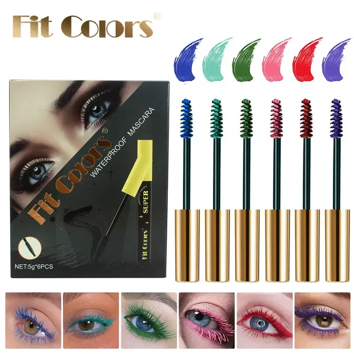 Mascara coloré imperméable, 6 couleurs/ensemble, bleu, blanc, noir, violet, allonge les cils, Extension des yeux, maquillage pour fête