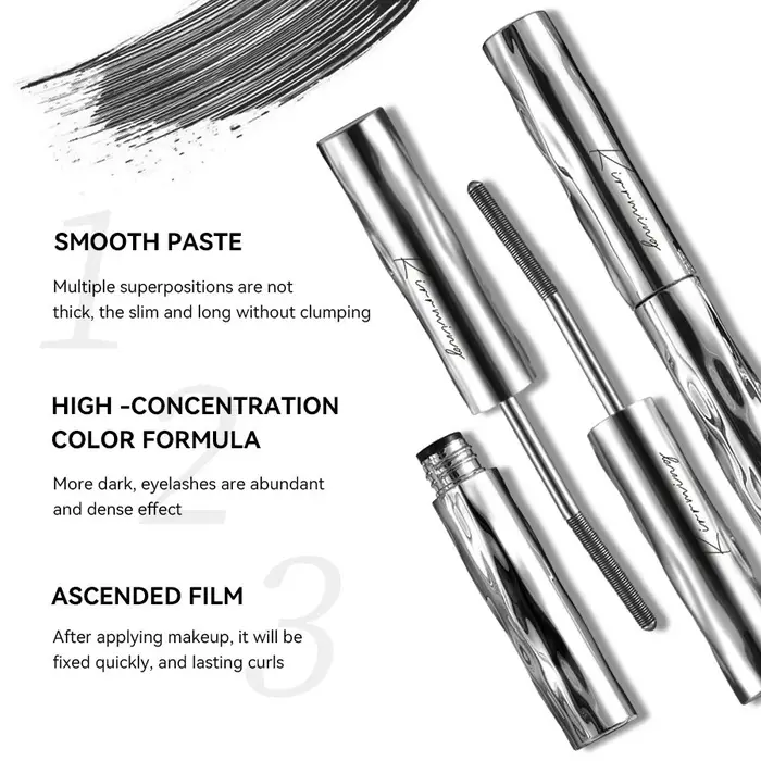 Mascara Tube Métallique Imperméable Noir Fibre de Soie Longue Tenue Courbant les Cils Sans Grumeaux Extensions