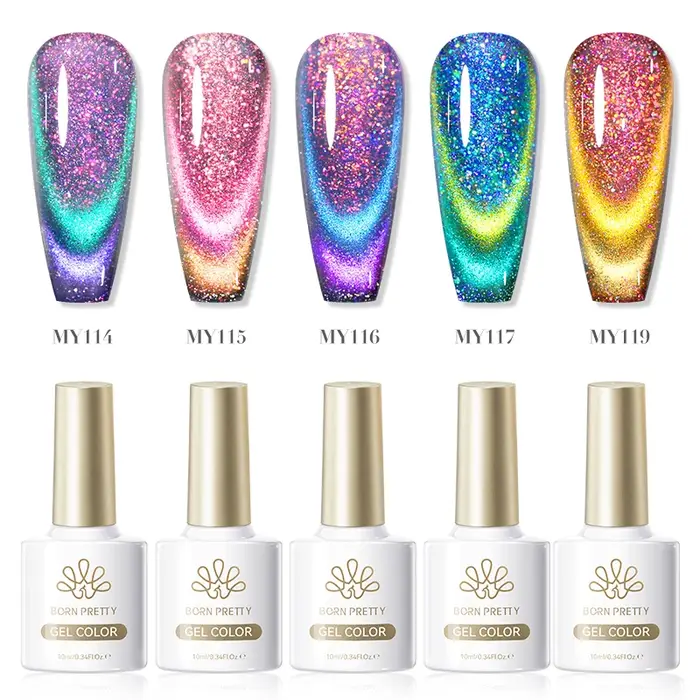 BORN PRETTY 5 pièces chat magnétique Gel pour les yeux vernis à ongles ensemble paillettes Ultra brillance tremper UV LED Nail Art Design manucure Kit d'ongles