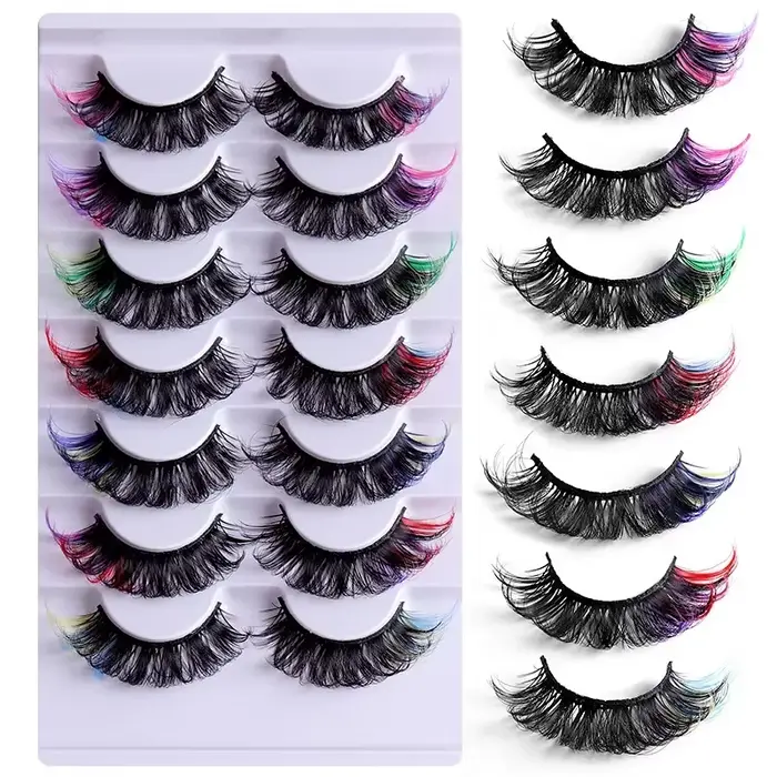 7 paires de faux cils colorés 3D Faux vison cils moelleux russe naturel épais cils moelleux