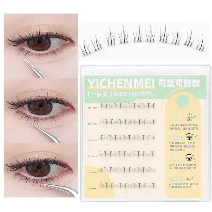 Pas besoin de colle faux cils moelleux auto-adhésif réutilisable bande transparente grappe segmentée