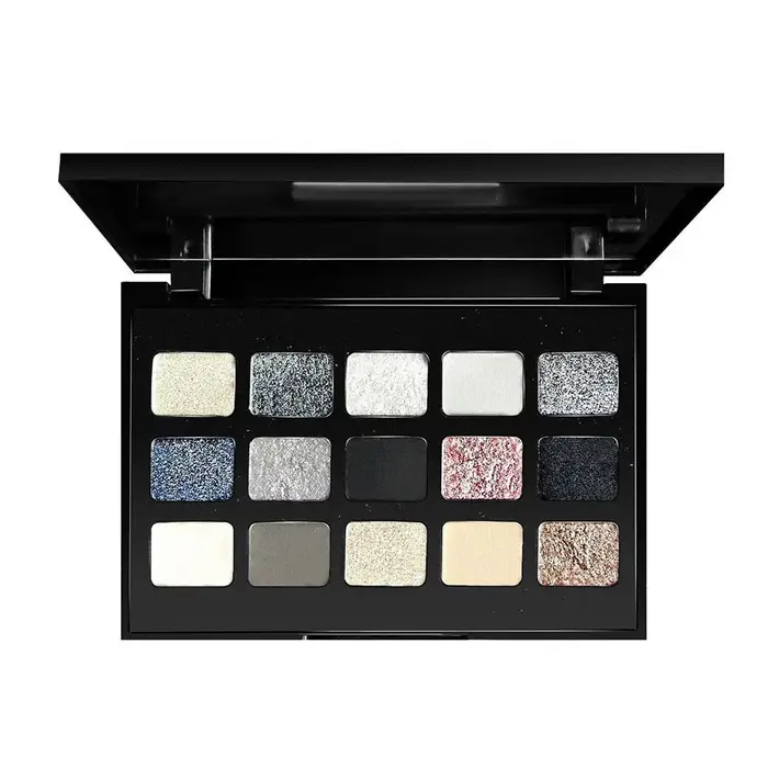 Palette de fards à paupières fumés aux tons froids, 15 nuances, gris foncé, métallique, scintillant, mat, pigmenté, maquillage pour les yeux imperméable